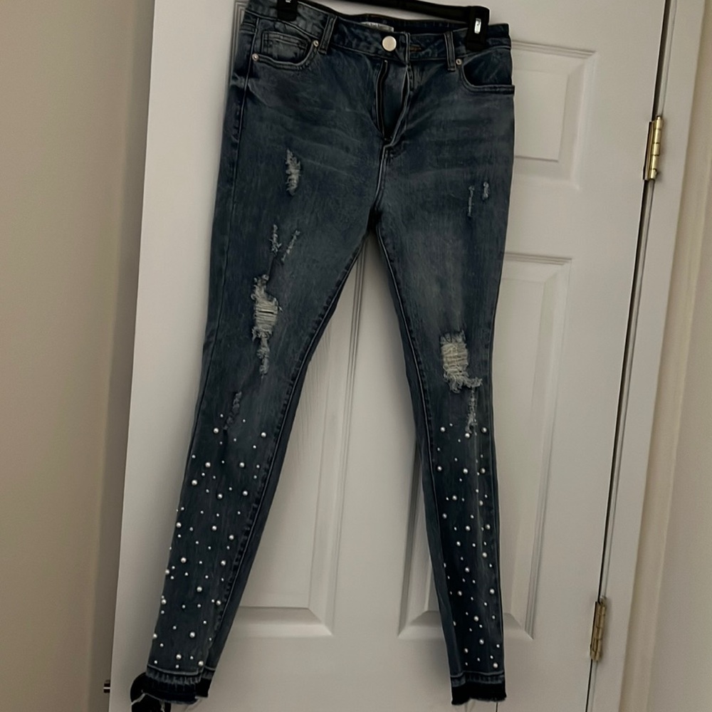 Faux Pearl embellished jeans